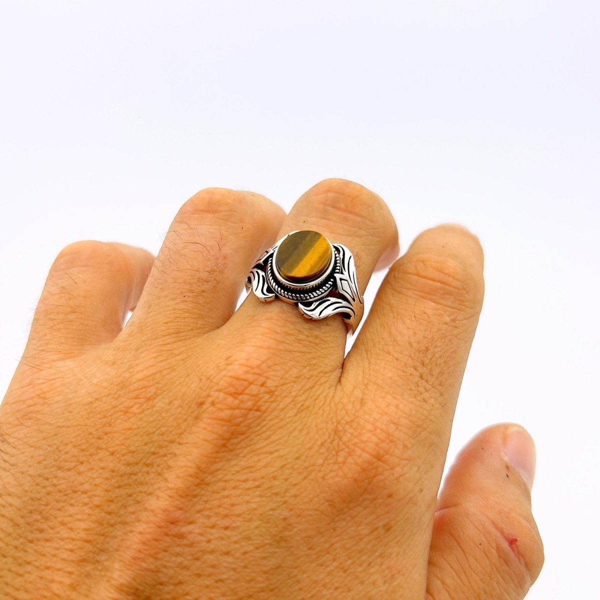 Unisex Tiger's Eye Silver Ring - TryAladdin