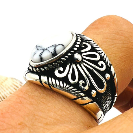 White Turquoise Stone Men's Ring - TryAladdin