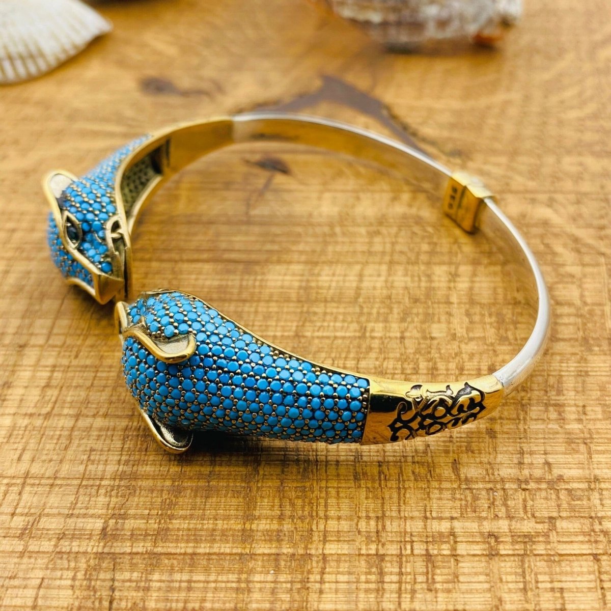 Women's Adjustable Tiger Head Turquoise Bracelet - TryAladdin