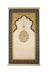 Bursa Ipek | Beige Velvet Carpet Prayer Rug - TryAladdin