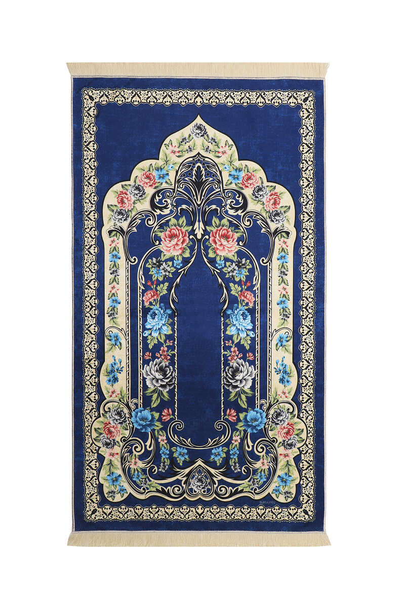 Bursa Ipek | Navy Blue Velvet Carpet Prayer Rug - TryAladdin