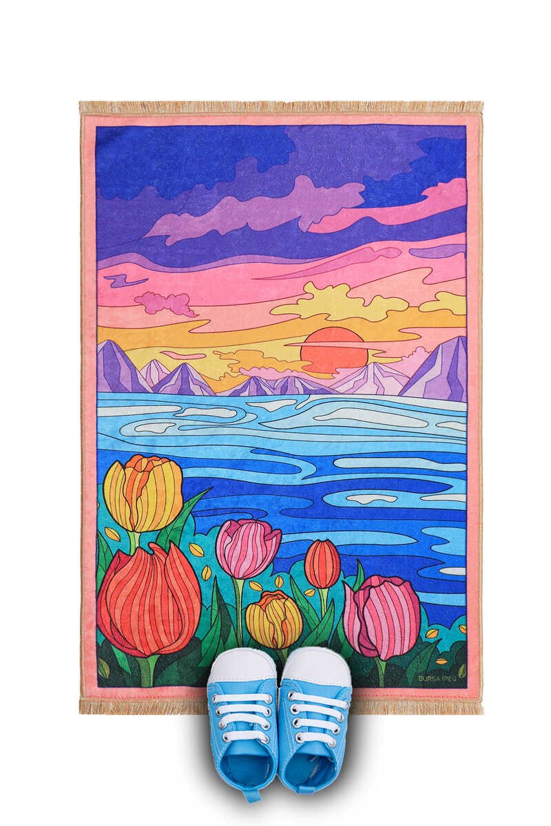 Bursa Ipek | Pink Sunset Velvet Children's Prayer Rug - TryAladdin