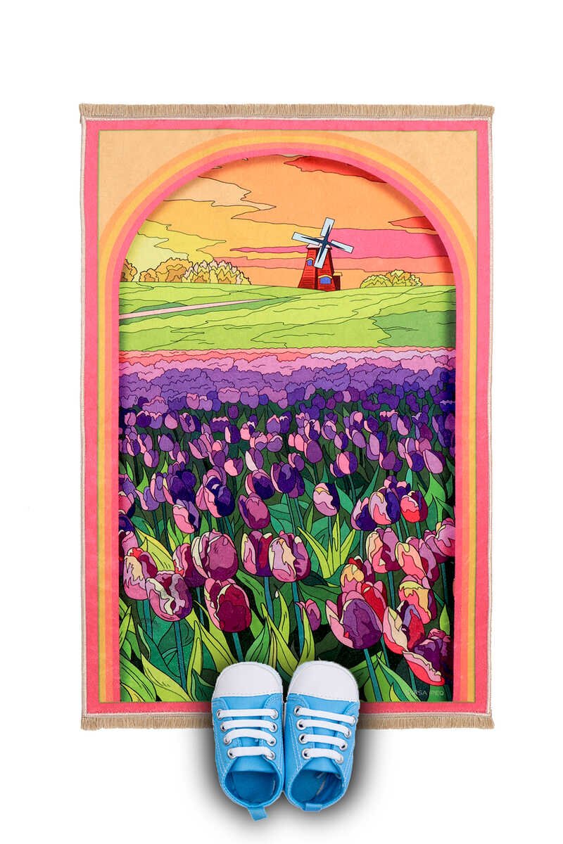 Bursa Ipek | Purple Tulip Velvet Children's Prayer Rug - TryAladdin