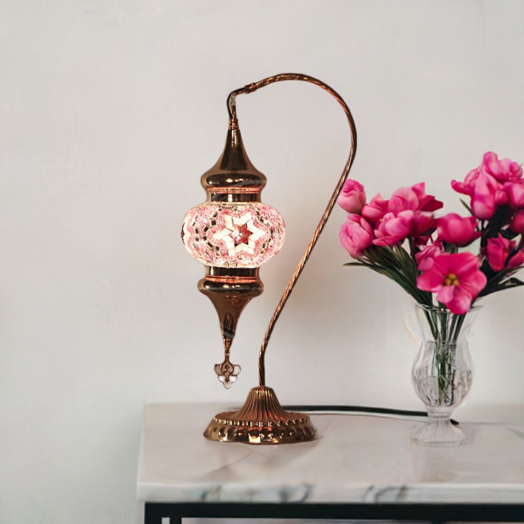 HND Handicraft | Handmade Copper Swan Neck Mosaic Lamp - TryAladdin