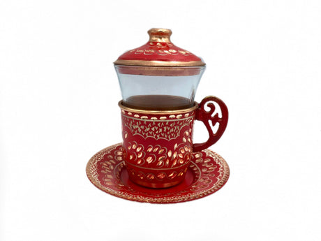 Lavina | Copper Turkish Tea Cup with Lid Erzincan Design - TryAladdin