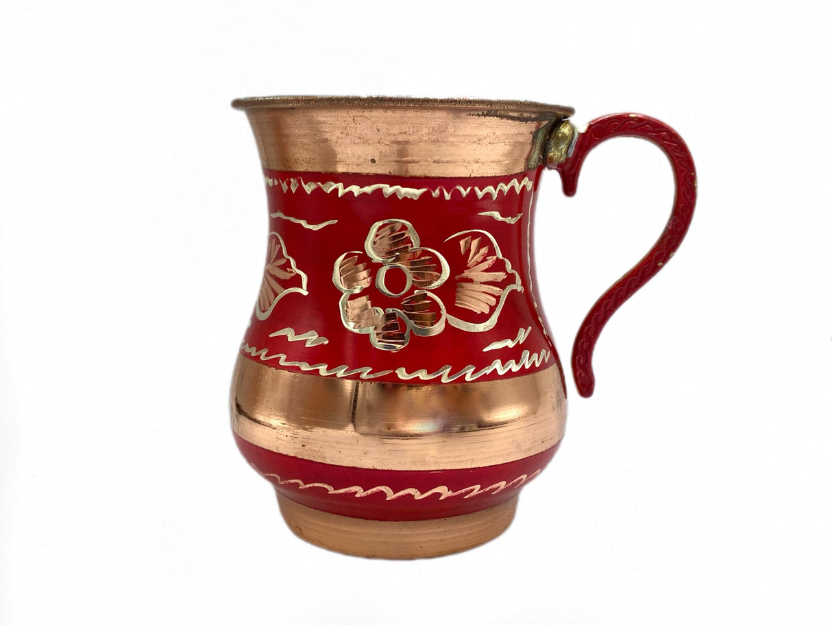 Lavina | Red Copper Cup with Flower Design (9.5 cm) - TryAladdin