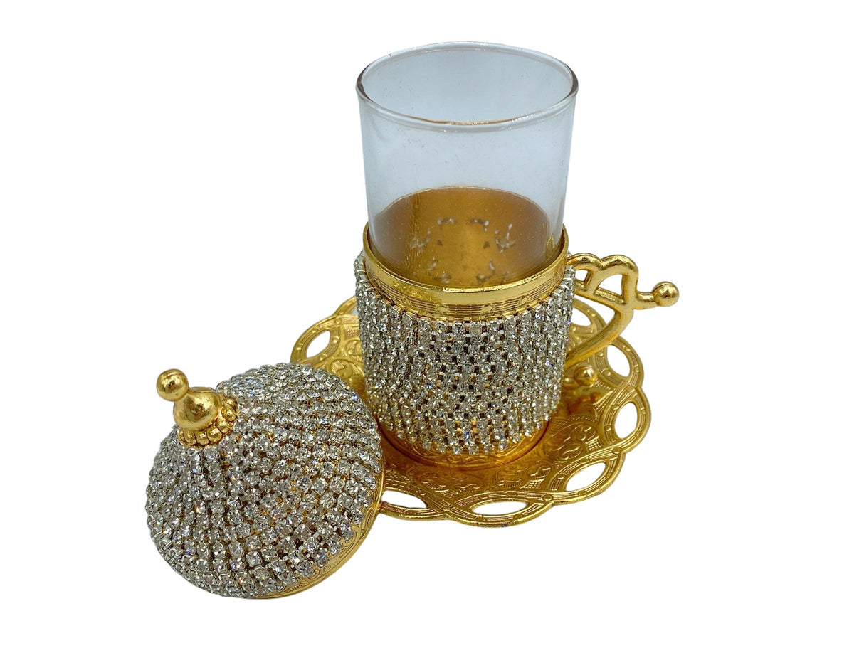 Lavina | Turkish Tea Cup with Lid Swarovski Stone Design - TryAladdin