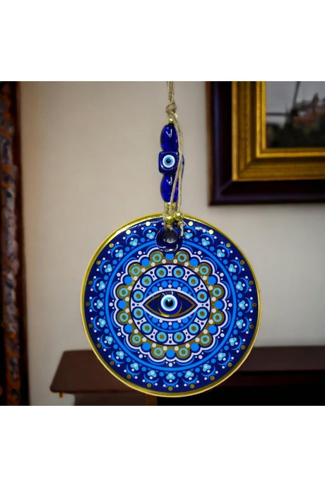 Gilded Nazar Beads Blue Pink Glass Wall Ornament - TryAladdin