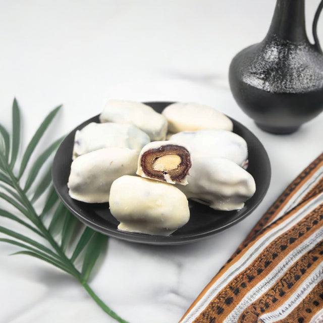 Musfik | White Belgian Chocolate Covered Dates with Almond - TryAladdin