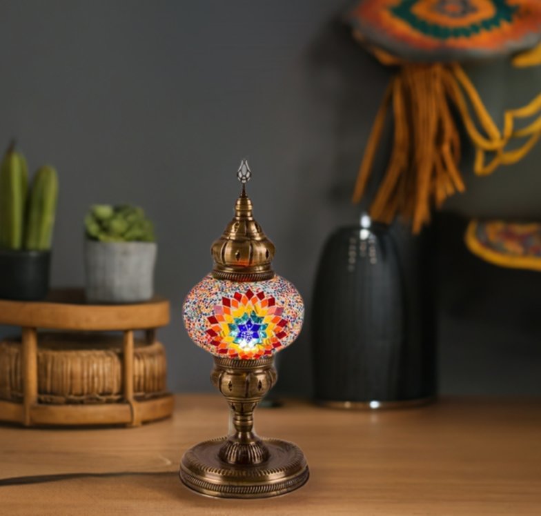 HND Handicraft | Handmade Glass Mosaic Desk Lamp, Blue and Yellow Star - TryAladdin