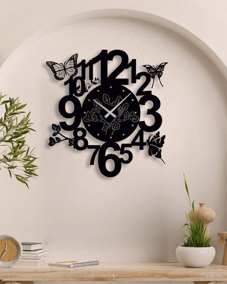 NR Dizayn | Butterfly Detailed Metal Wall Clock - TryAladdin