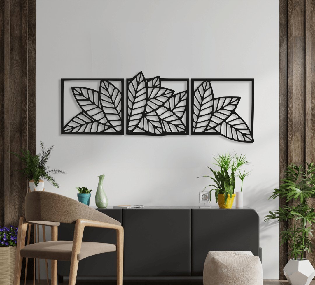 NR Dizayn | Leaf Detailed 3 - Piece Metal Wall Art - TryAladdin