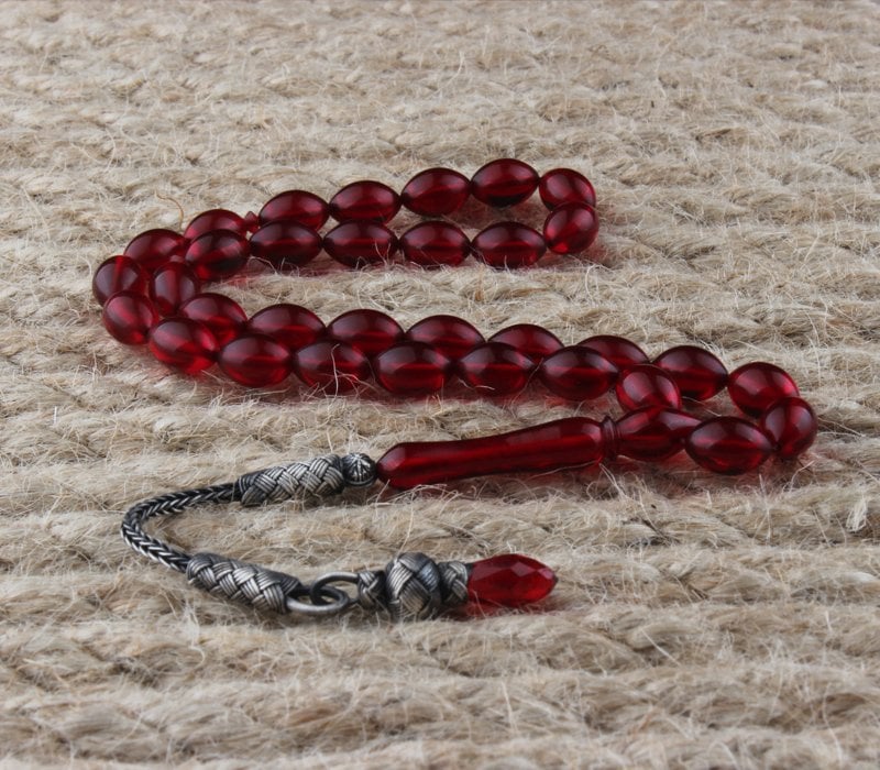 Tesbihevim | Fire Amber Tasbih with 1000 K Sterling Silver Kazaz Tassel - TryAladdin