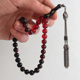 Tesbihevim | Sphere Cut Fire Amber Tasbih with Enameled Silver Tassel - TryAladdin